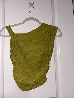 SHEIN Olive One-Shoulder Textured Tank Top